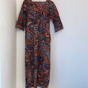 Vintage Colorful Paisley Print  Dress Robe Size  Small